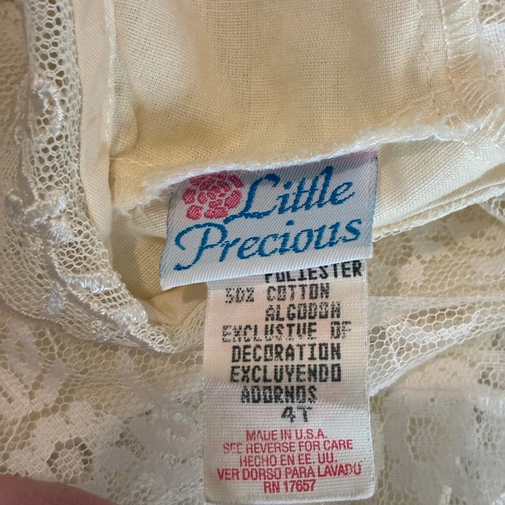 Vintage Little Precious Girls Cream‎ Lace Tiered Dress Size 4T